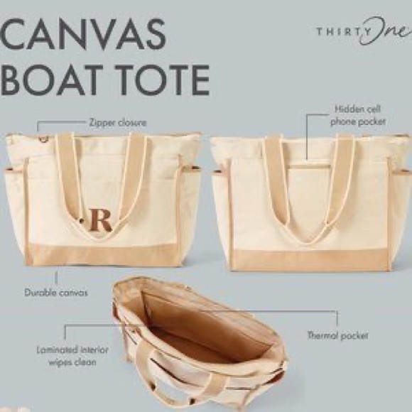 Thirty-one Canvas Boat Tote in Warm Sand Colorblock - Picture 6 of 9